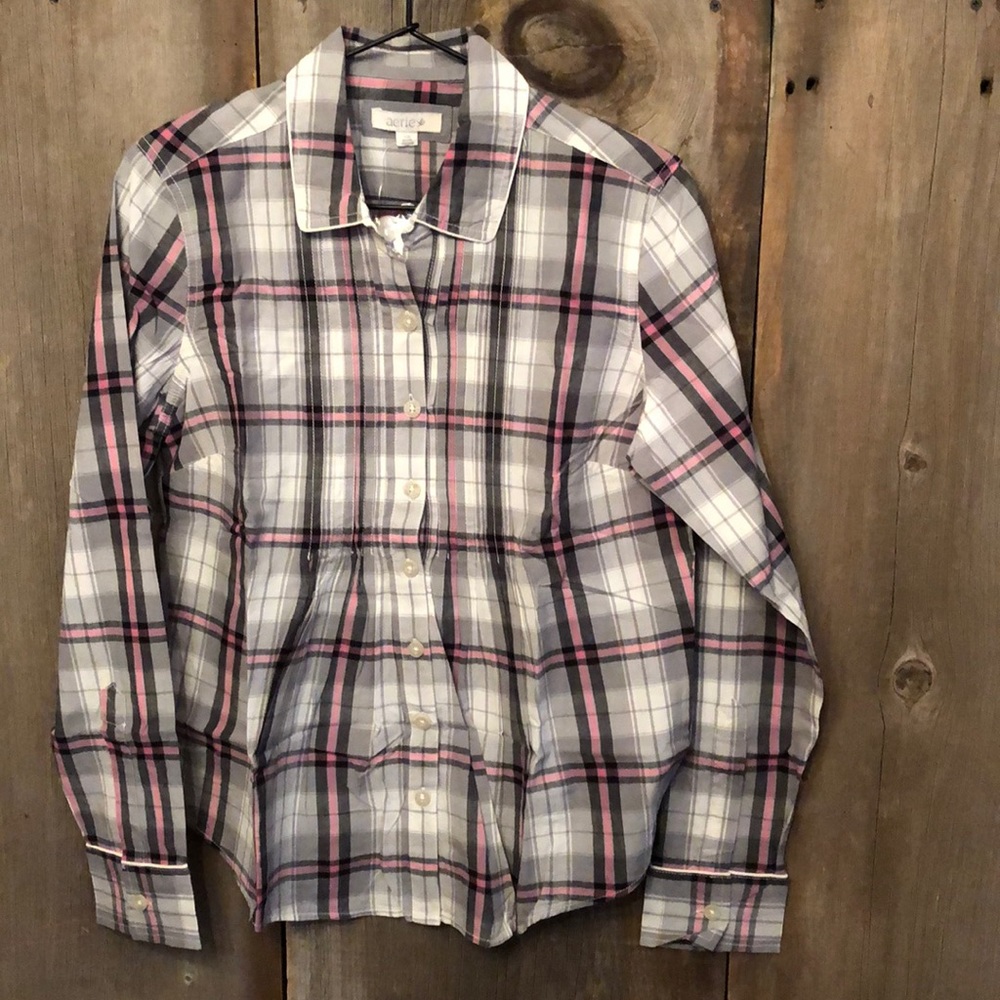 Aerie Pink Plaid Button Up Shirt Size Medium
